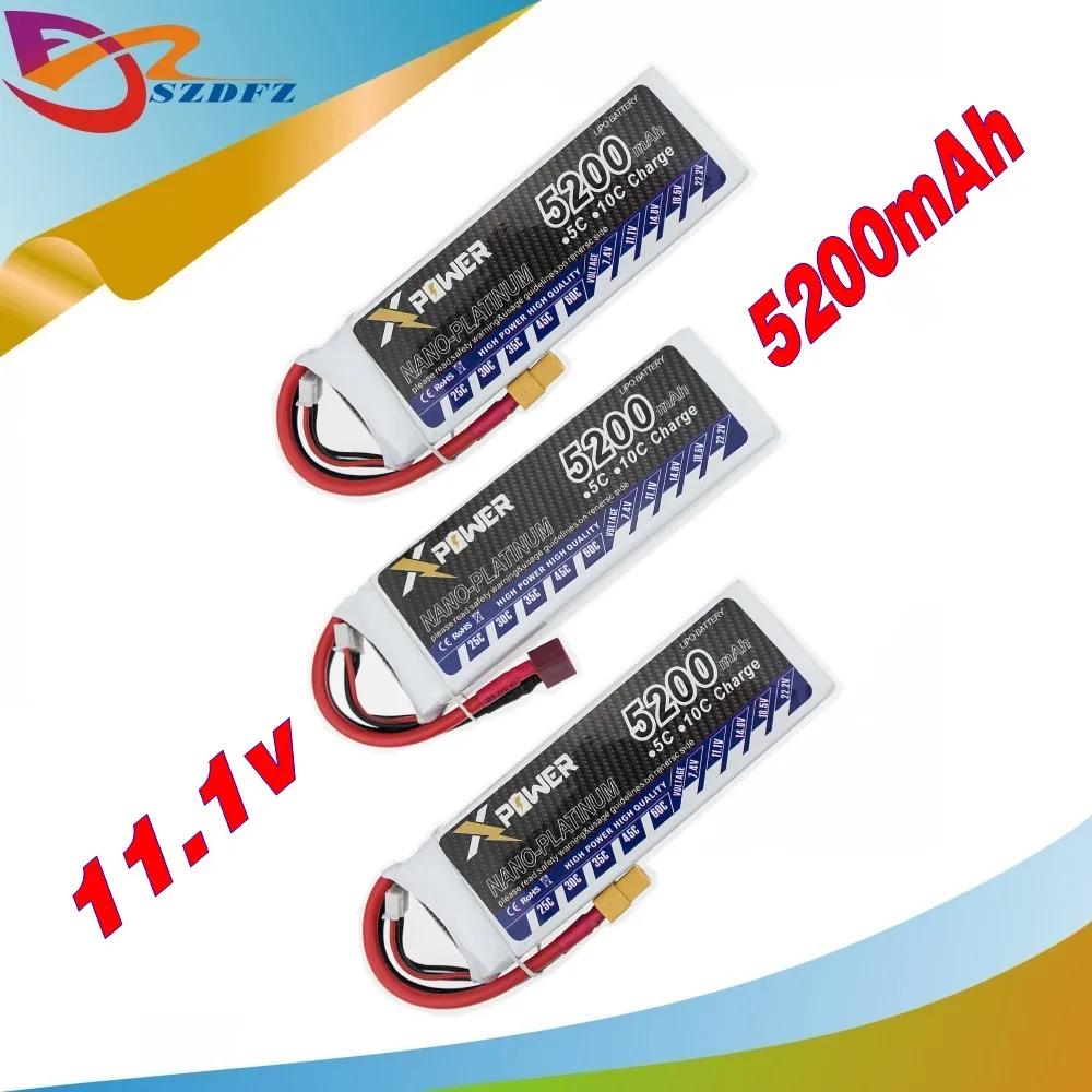 T/XT60 Plug 5200 мАч 11.1 В 3 S 30C литий Li Po Батарея для Вертолет Qudcopter drone truck шлюпки