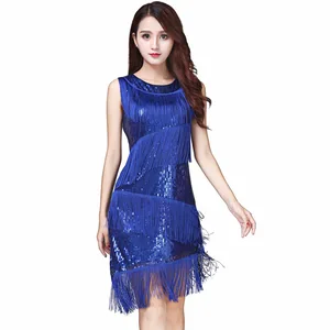 Платье для выступлений и Женская Одежда для танцев сальсы, костюм для танцев, бальных соревнований без рукавов, бахрома с блестками, латинские платья для девочек