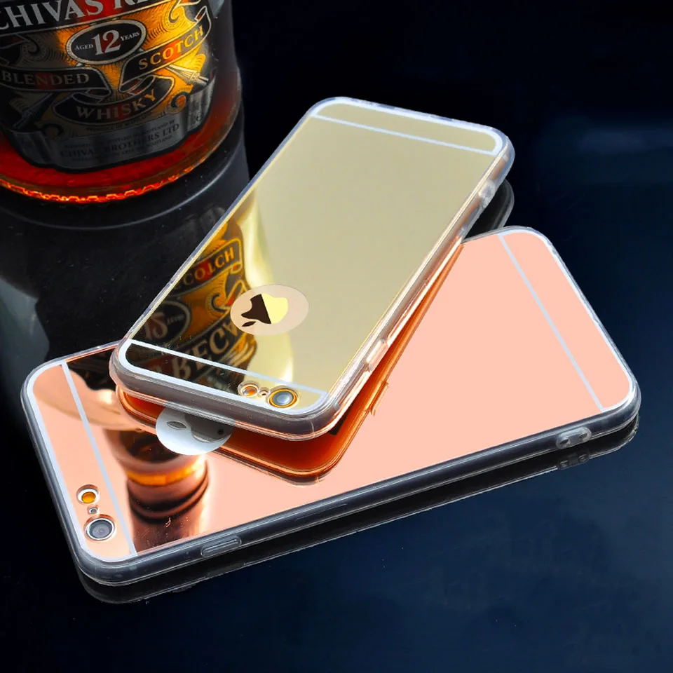 Блестящий зеркальный чехол из ТПУ + поликарбоната для iphone 7 4s SE 5 5s 6 8 X Plus Huawei P8 P9 Lite