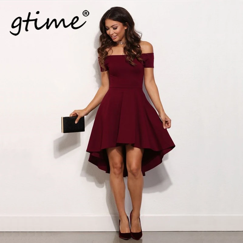 Gtime Прямая поставка женский сексуальный Slash шеи короткий рукав платье вне плечо