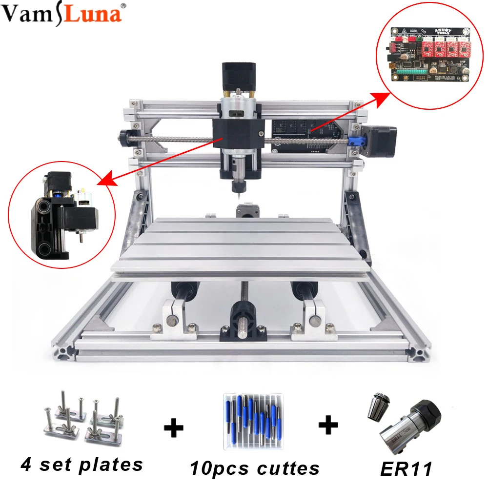 DIY CNC 3018 маршрутизатор комплект GRBL управления 3 оси резьба по дереву лазерный фрезерный станок для гравировки, XYZ рабочая зона 300x180 мм