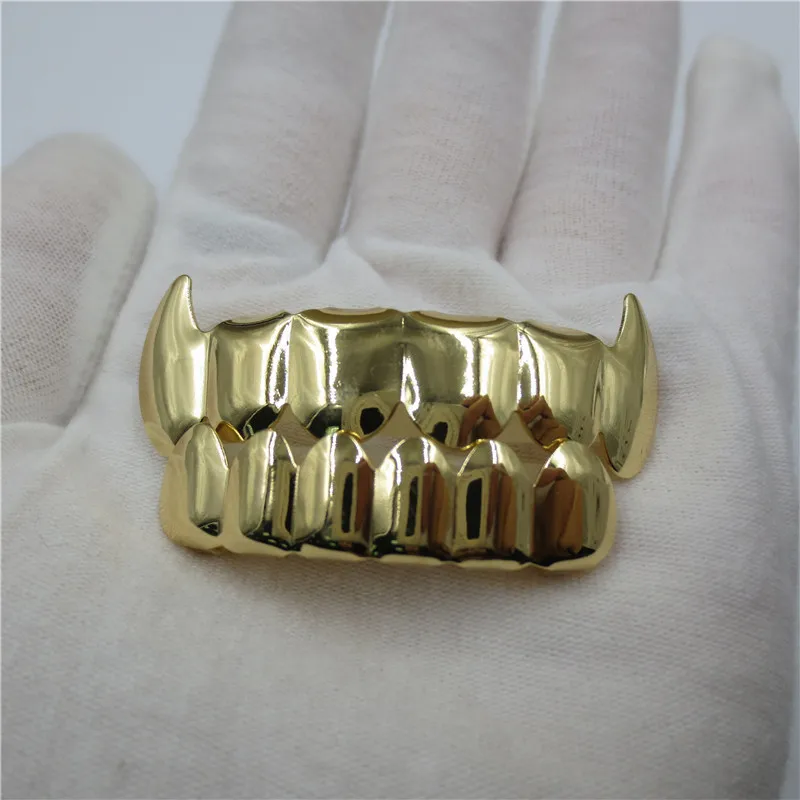 Hip Hop Gold Teeth Grillz Top &amp Bottom Grills Dental Mouth Punk Caps Cosplay Party Tooth Rapper Jewelry Gift T8N002W | Украшения и