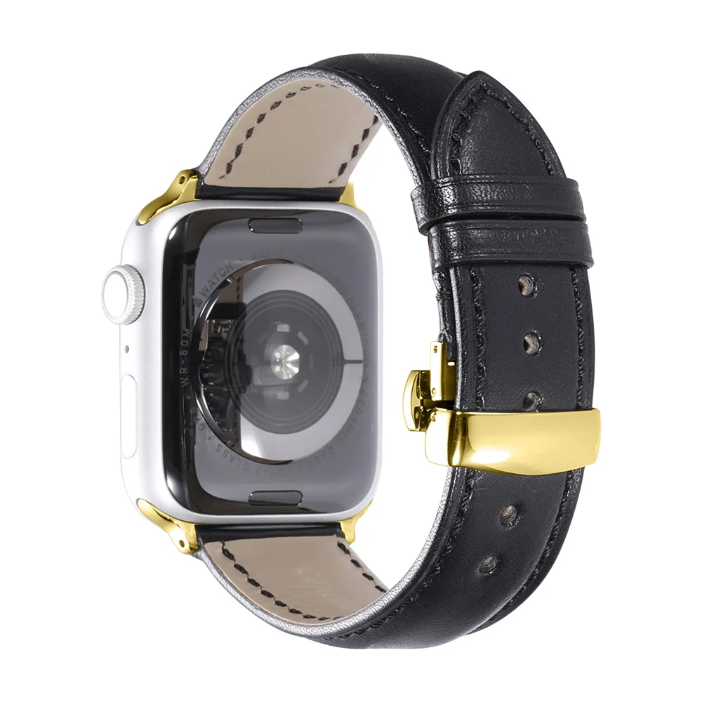 IStrap ремешок из натуральной кожи для Apple Watch 42 мм 38 мм/44 мм 40 мм серия 4 3 2 1 для Apple Watch ремешок iWatch ремешок для часов - Цвет ремешка: Black black-Golden