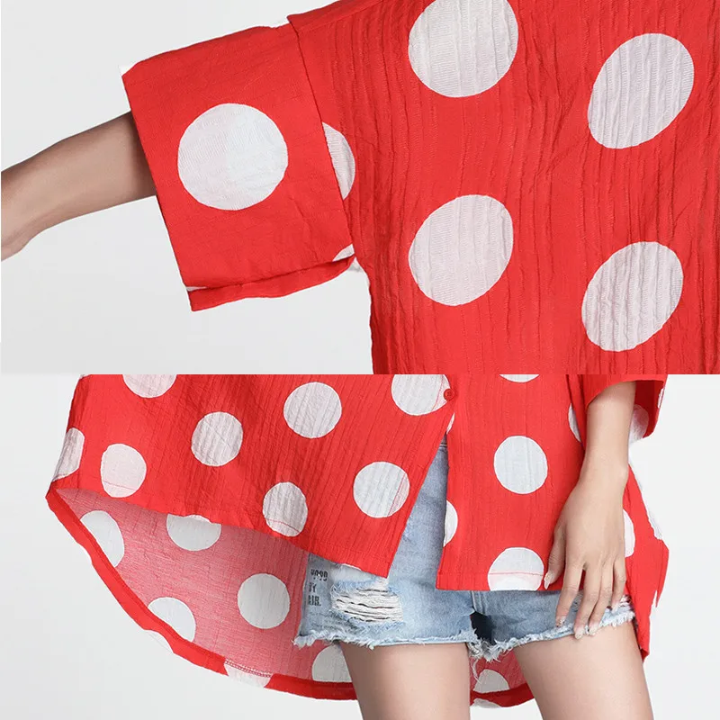 Yinlinhe 2017 плюс Размеры Для женщин красный горошек Рубашки для мальчиков Летний