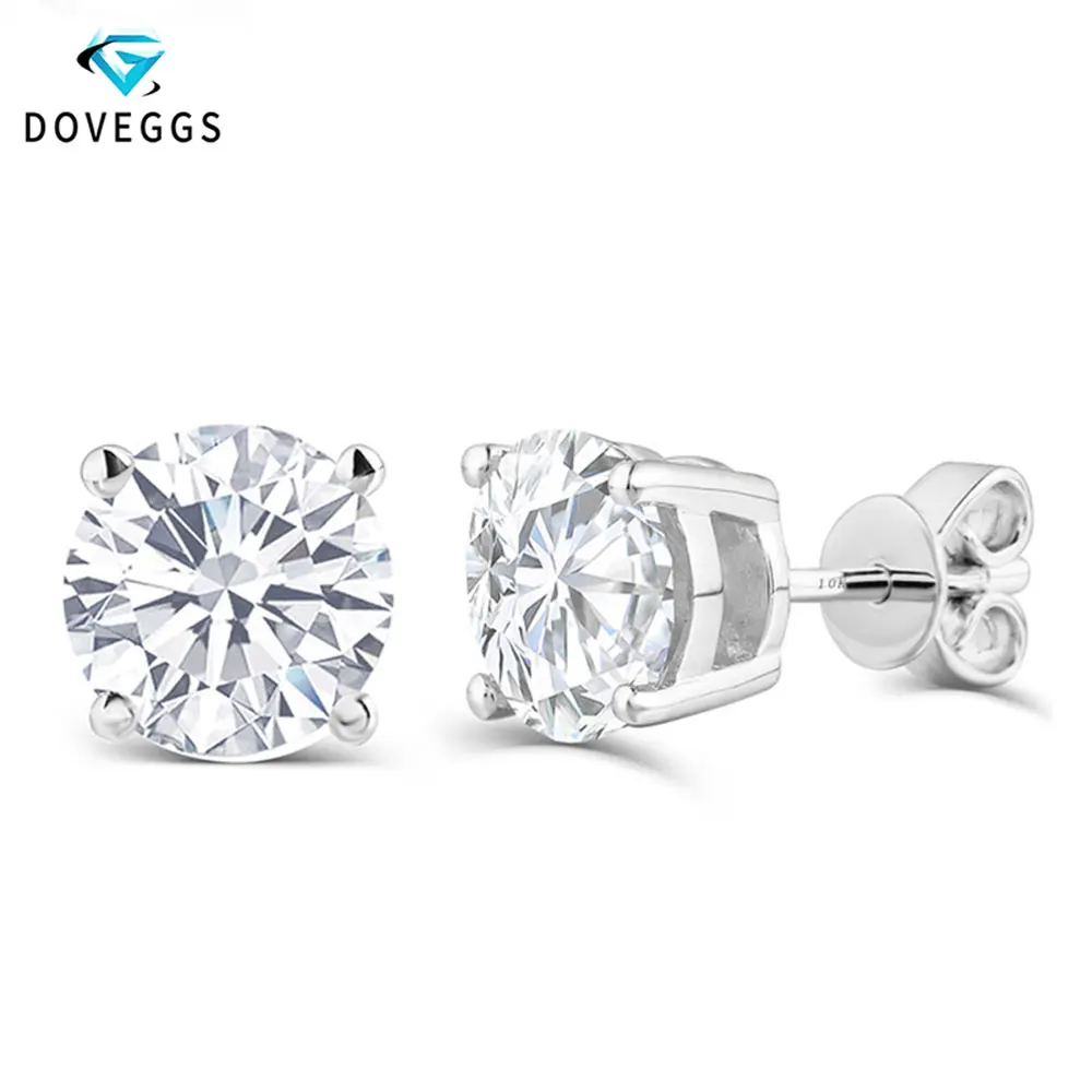 DovEggs, классика, Стерлинговое Серебро 925 пробы, 2CTW, 6,5 мм, цвет GH, Муассанит, бриллиантовые серьги-гвоздики, пуш-ап, для женщин
