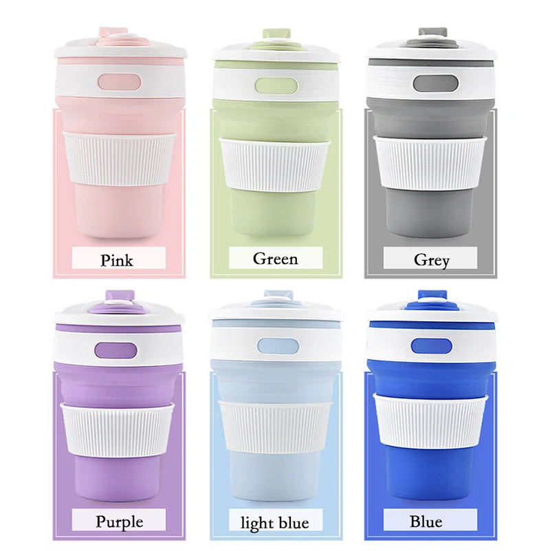 350ml collapsible coffee silicone cup with Lid folding water tea cup reusable travel Drinkware BPA free eco friendly make health