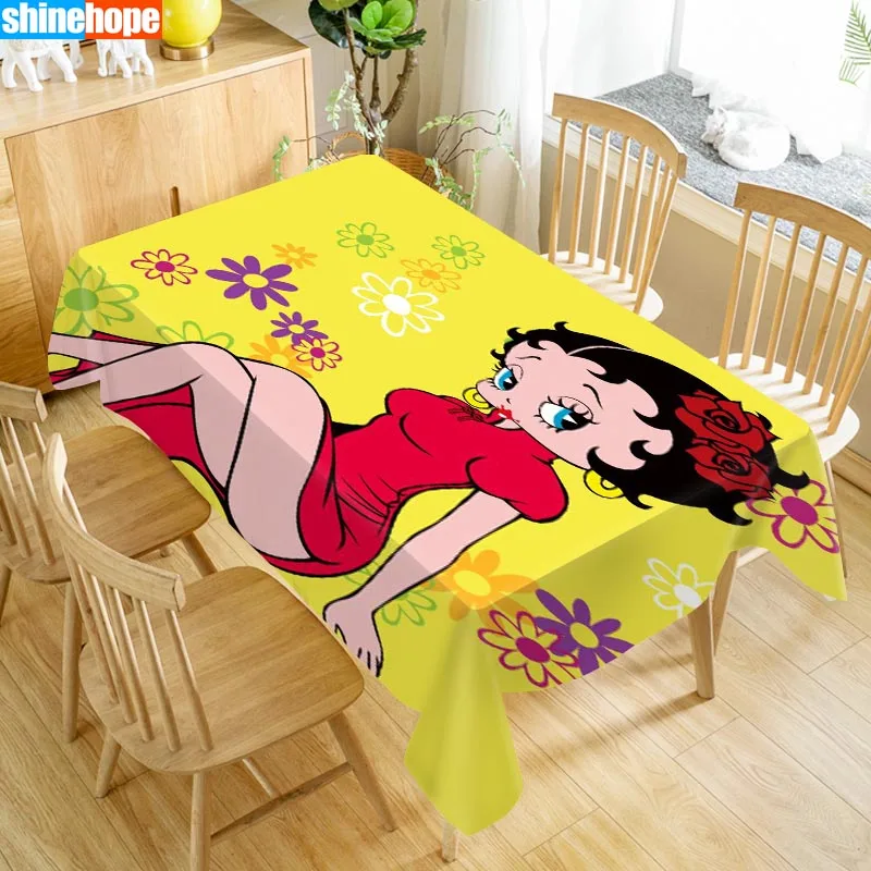 Скатерть на заказ Betty Boop, ткань Оксфорд, Пыленепроницаемая прямоугольная скатерть, вечерние, домашний декор, 100x140 см, 140x250 см - Цвет: tablecloths 24