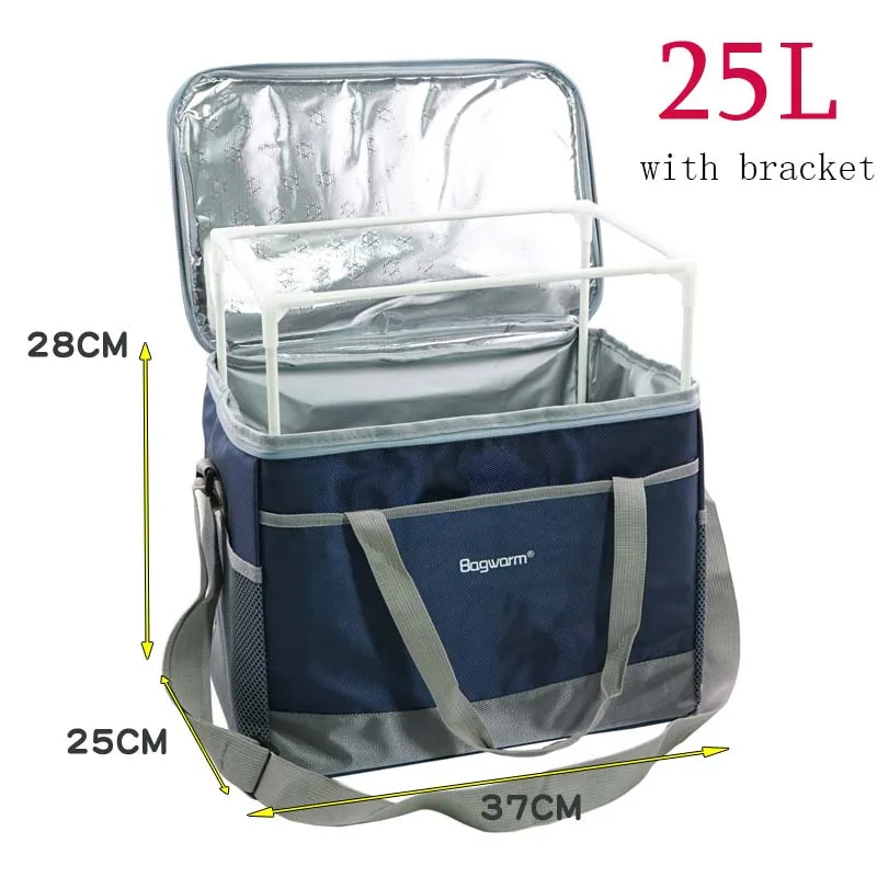 navy blue 25Lbracket 15L 25L утолщенная сумка-холодильник, большая Термосумка для пикника, Ланч-бокс, теплоизоляционная сумка на плечо, сумка для льда, еды, напитков, вина, крутая сумка - Цвет: navy blue 25Lbracket