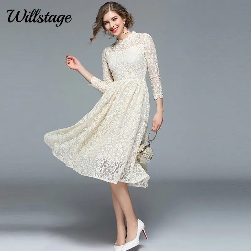 Willstage белый Кружево Для женщин Платья для Цветочные выдалбливают стенд Средства