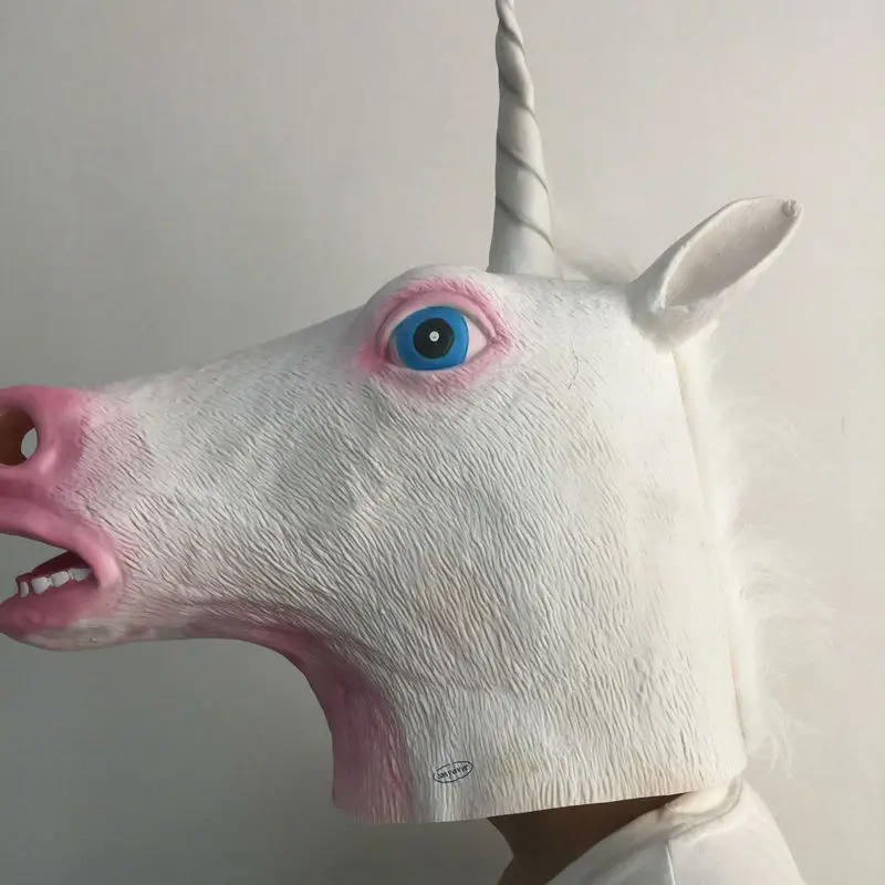 Белая маска с животными страшные полные головы единорог лошадь латексные маски
