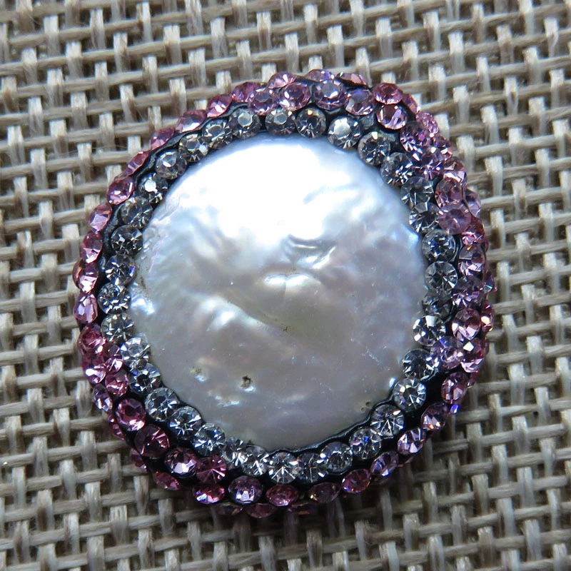 

HanKun New Pave Pink Zircon Jewelry Coin Pearl Druzy Connector Beads