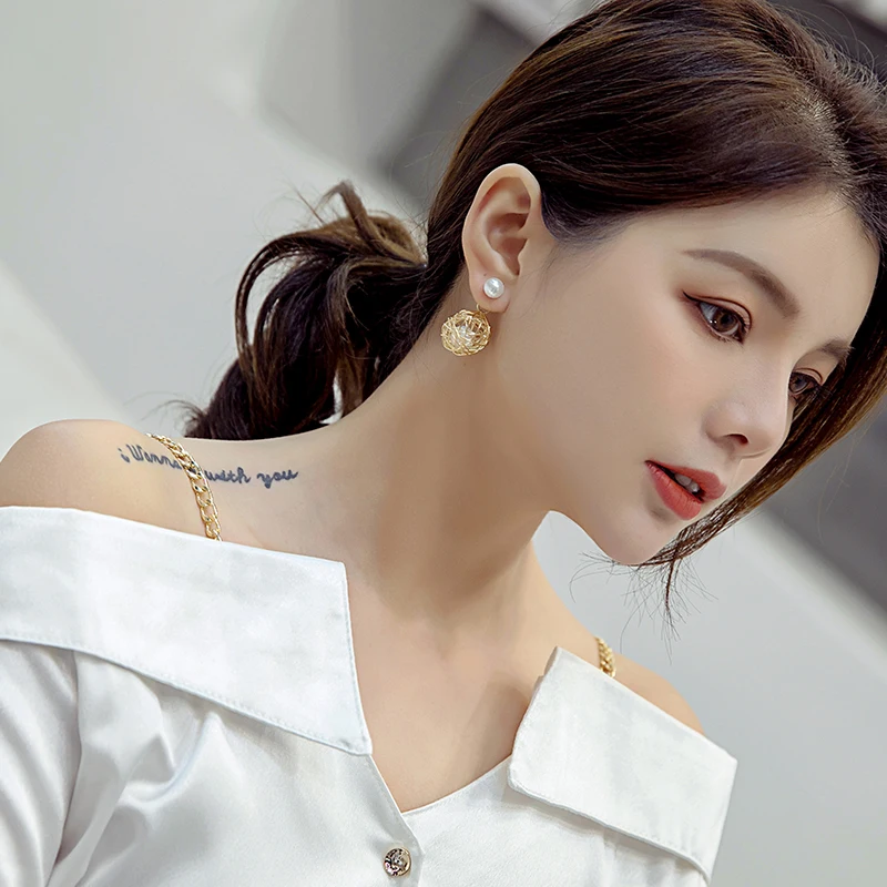 faux pearl earrings temperament simple hollow personality ball | Украшения и аксессуары