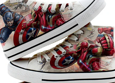 style 1-female Halloween Men SuperHero Cosplay Shoes Canvas Shoes Printed Sneakers Deadpool Captain America Printed Shoes - Цвет: style 1-female