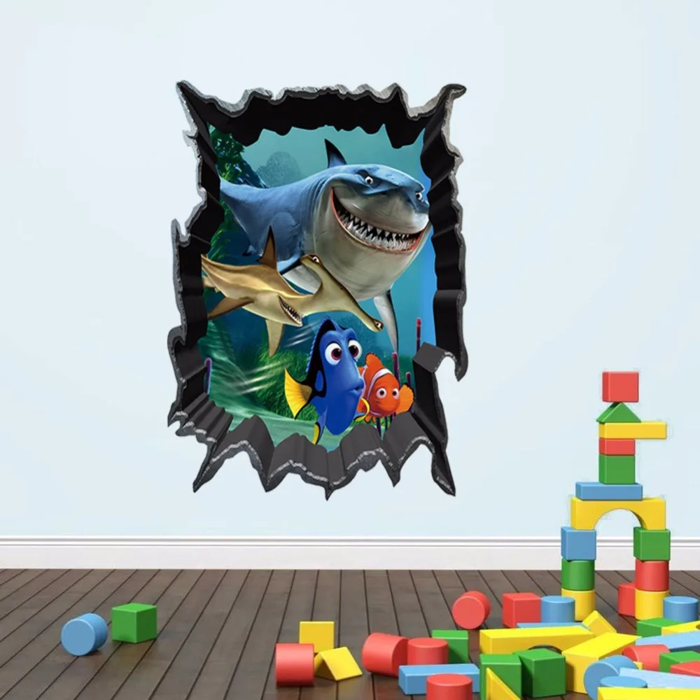 Shark Nemo Fish Under the Sea 3D Wall Removable Decals Bathroom Sticker Kids Decor Poster Mural | Дом и сад