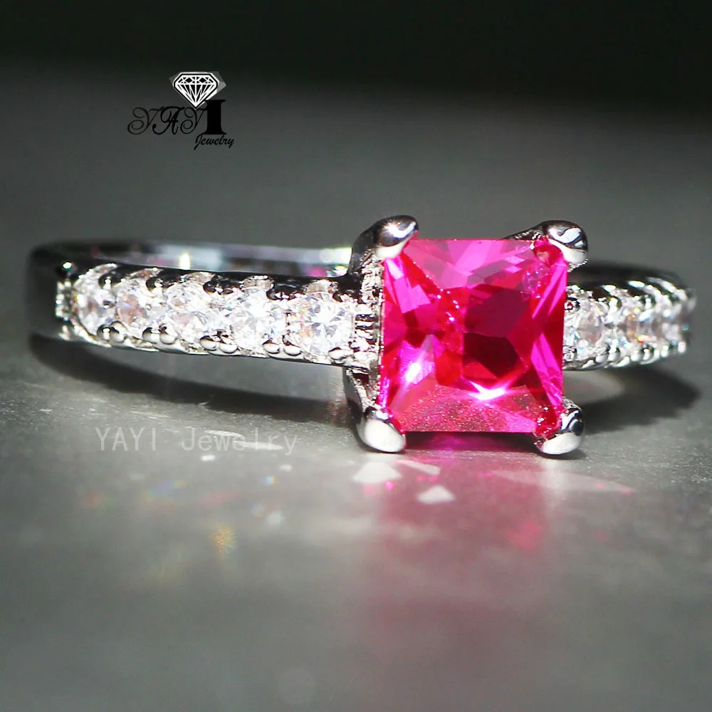Ювелирные изделия yayi Мода Принцесса огранка 2.8CT красный циркон серебряный цвет обручальные кольца Свадебные Кольца вечерние кольца