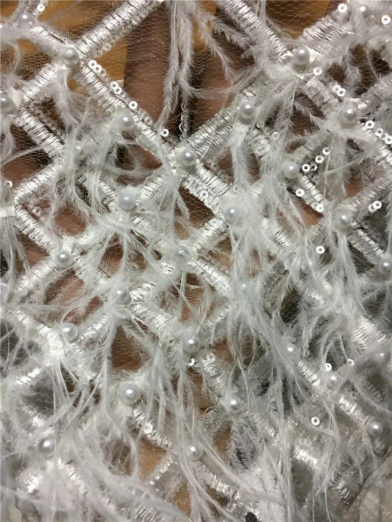 JRB-110510 ткань с бусинами перьями и блестками нигерийская кружевная для свадебного