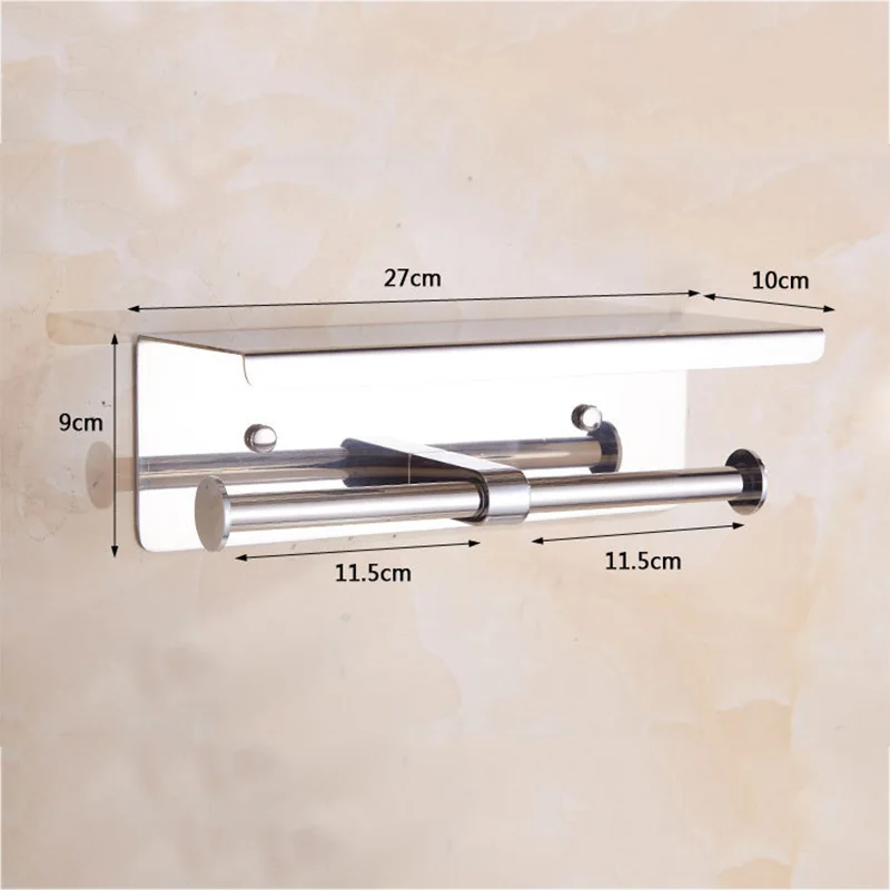 

Double Toilet Paper Holder 304 Stainless Steel Bathroom WC Paper Towel Holders with Phone Shelf Tissue Roll Holders Creative