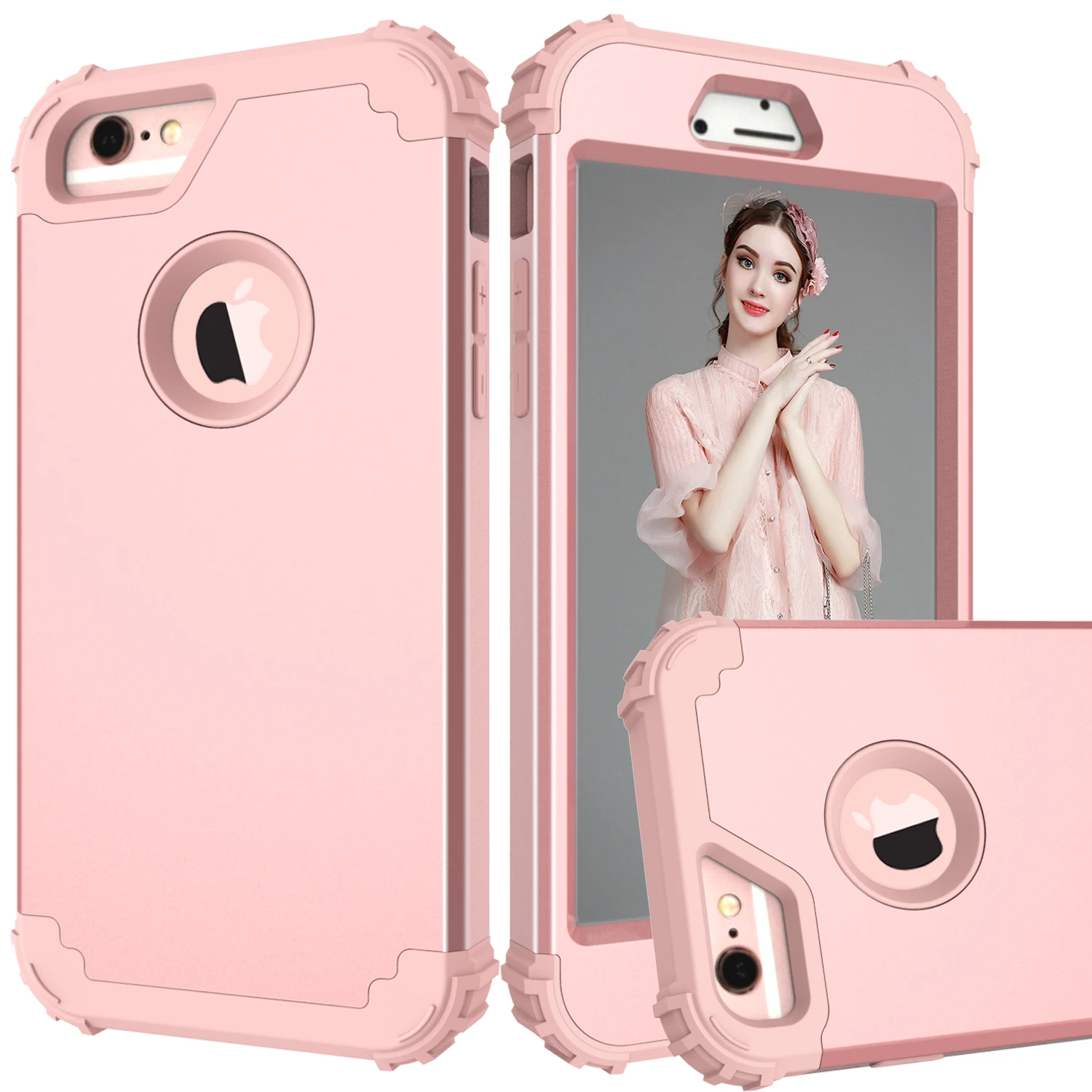Rose Gold Чехол для iPhone 6 6 S, сверхпрочный противоударный силиконовый резиновый бампер+ жесткий Гибридный защитный чехол для iPhone 6 Plus - Цвет: Rose Gold