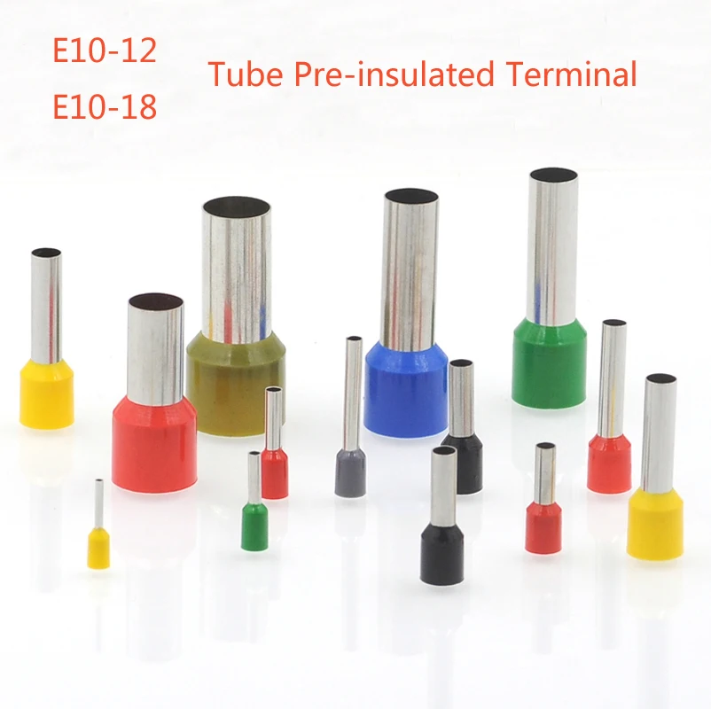 

100pcs Tube Insutated Crimp Terminals Electrical Cord End Terminal Wire Connector E10-12 E10-18 Wiring Cable Ferrules 8AWG 10mm2