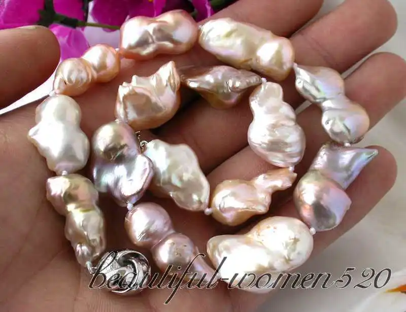 

Z2468 16" 30mm pink lavender baroque keshi reborn pearl necklace