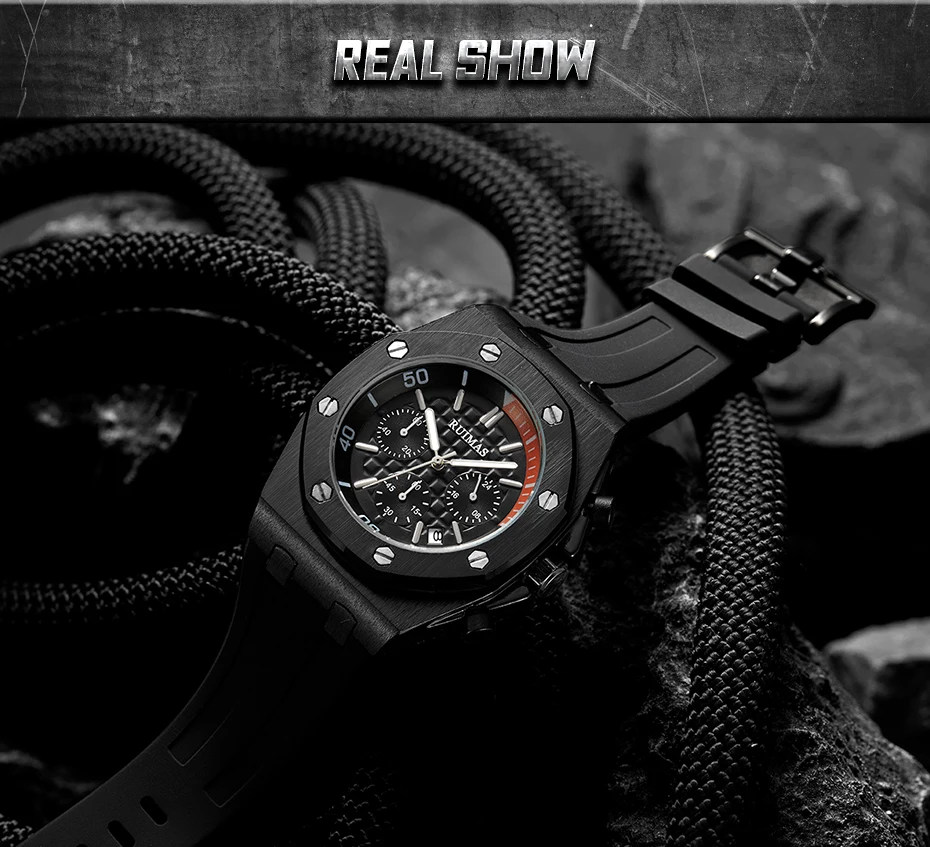 RUIMAS брендовые новые розовые Мужские часы Мужские Роскошные Кварцевые часы 3ATM водонепроницаемые кварцевые наручные оригинальные мужские часы для больших запястья