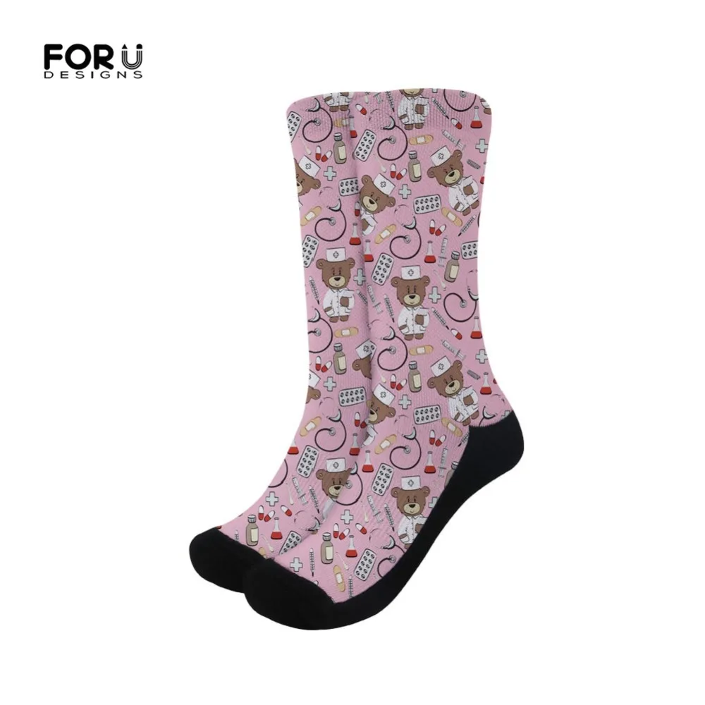 FORUDESIGNS/носки женские милые розовые Носки с рисунком медсестры медведя Модные женские длинные носки повседневные носки для дам