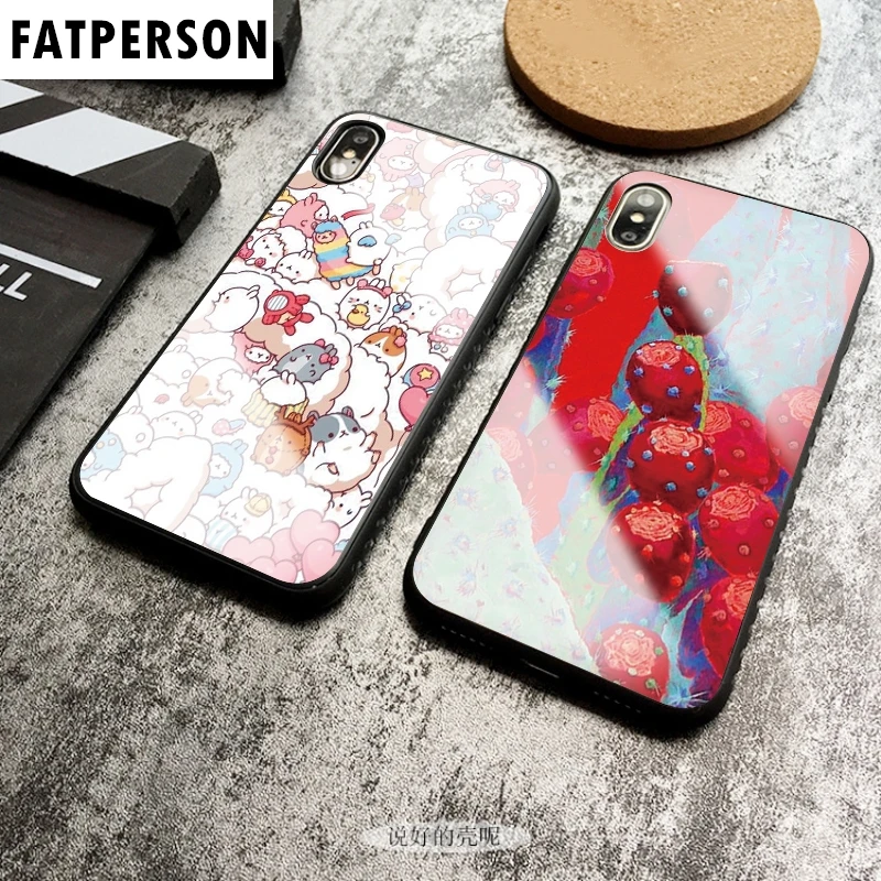 Цветок чехол из закаленного стекла для телефона iphone 5 6 мультфильм 7 8 6s 6splus 7plus 8plus x