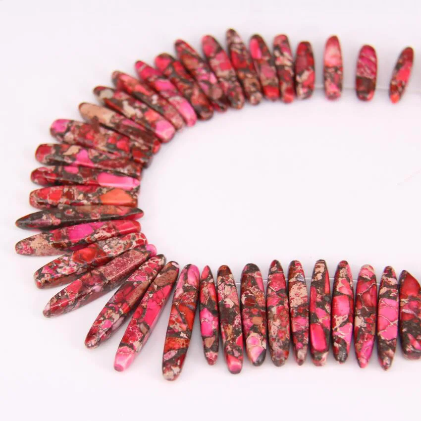 Fushcia Sea Sediment Stone Top Drilled Slice Loose Beads Pendants Aqua Terra Stones Graduated Stick Points Craft Necklace Bulk | Украшения