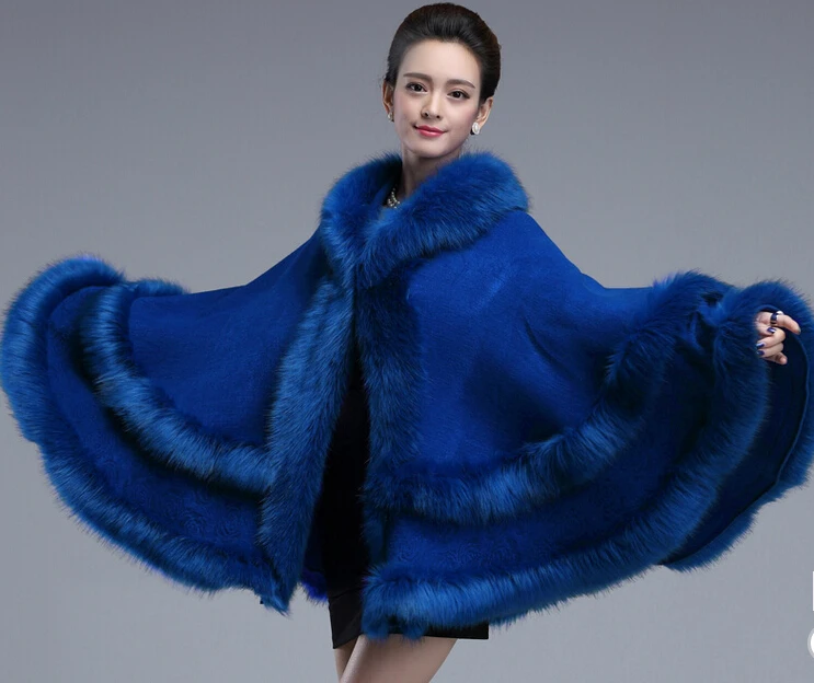 Роскошная женская накидка с меховым воротником из мягкого искусственного