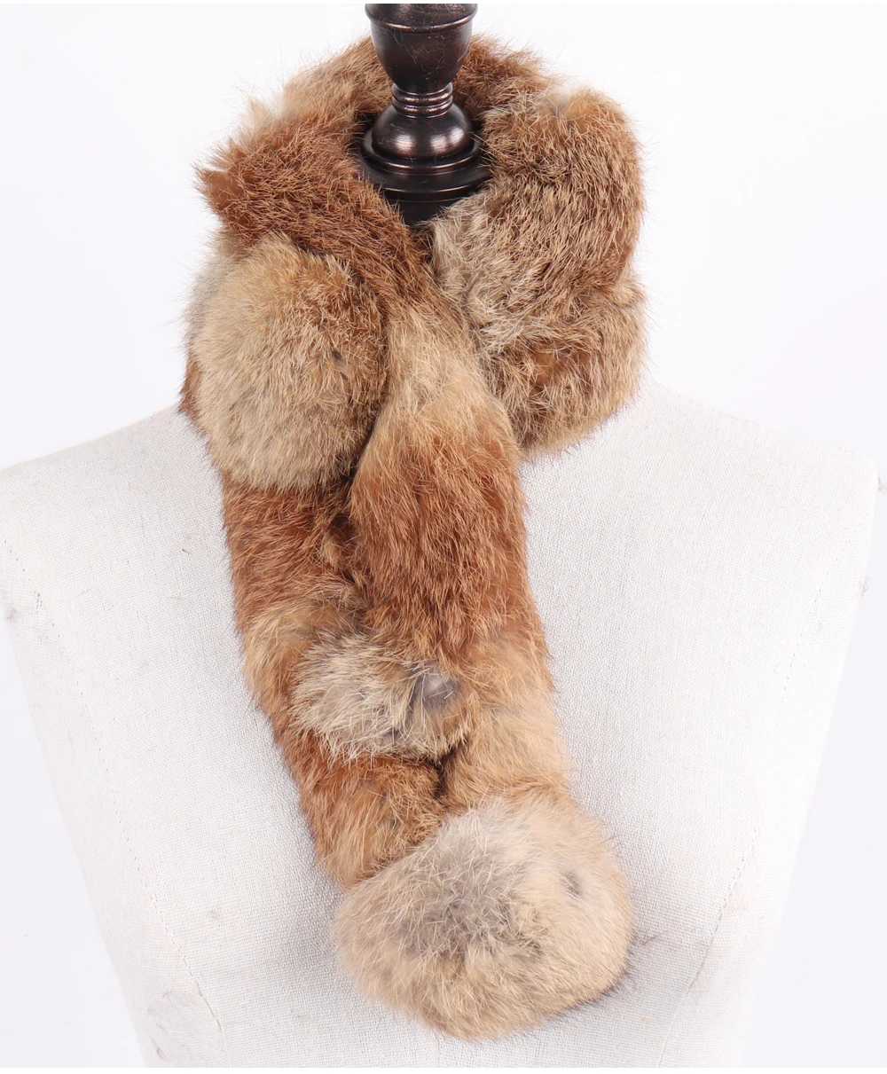 New Lady Real Natural Rabbit Fur Scarf Women Winter Fashion Knitted Rabbit Fur Muffler Natural Soft Warm Real Rabbit Fur Scarves
