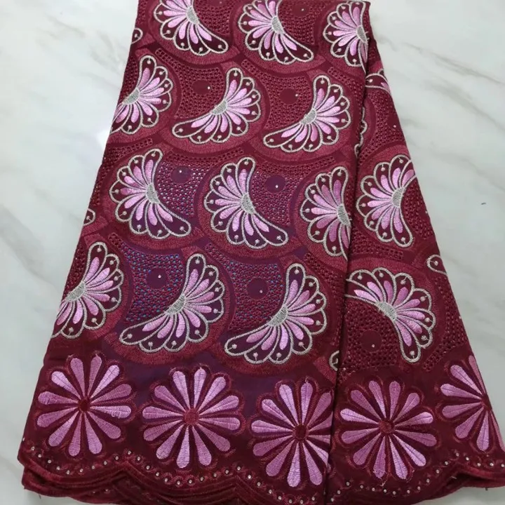5Yards/pc Most popular purple african high cotton fabric embroidery Swiss voile lace with stone for dress BC71-5 | Дом и сад