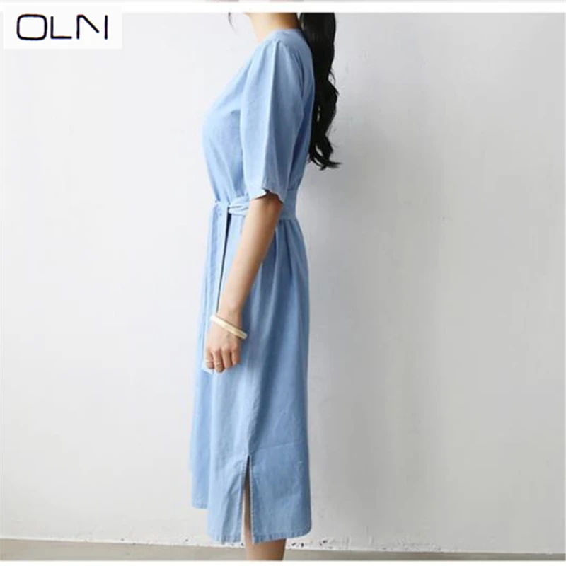Vestidos корейское платье OLN Новое шикарное легкое голубое женское с v-образным