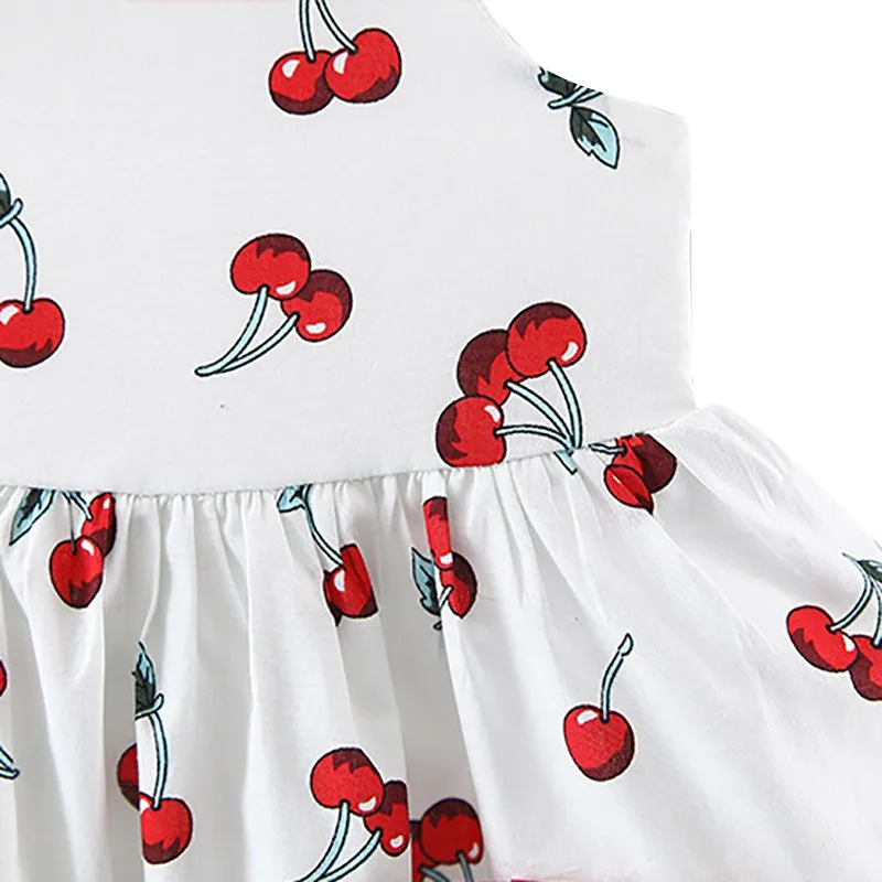 

Summer Casual Baby Girls Sweet Sleeveless Cherry Printed Dress Kids Toddler Pageant Sundress Mini Dress