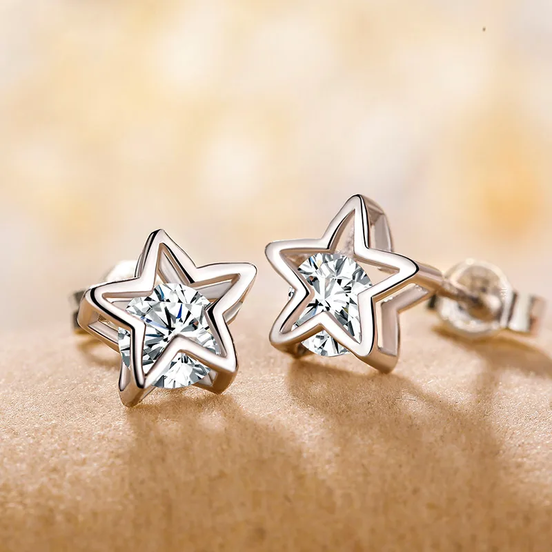 Sa silverage Настоящее стерлингового серебра 925 Star Серьги гвоздики Bling прополка мечта