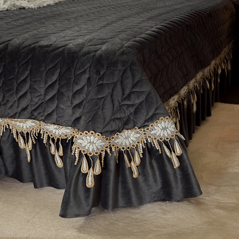 

Luxury Dark Gray Blue Purple Pink High Quality Fleece Fabric Winter Blanket Flannel Bedspread Bed sheet/Linen Pillowcases 3/5pcs
