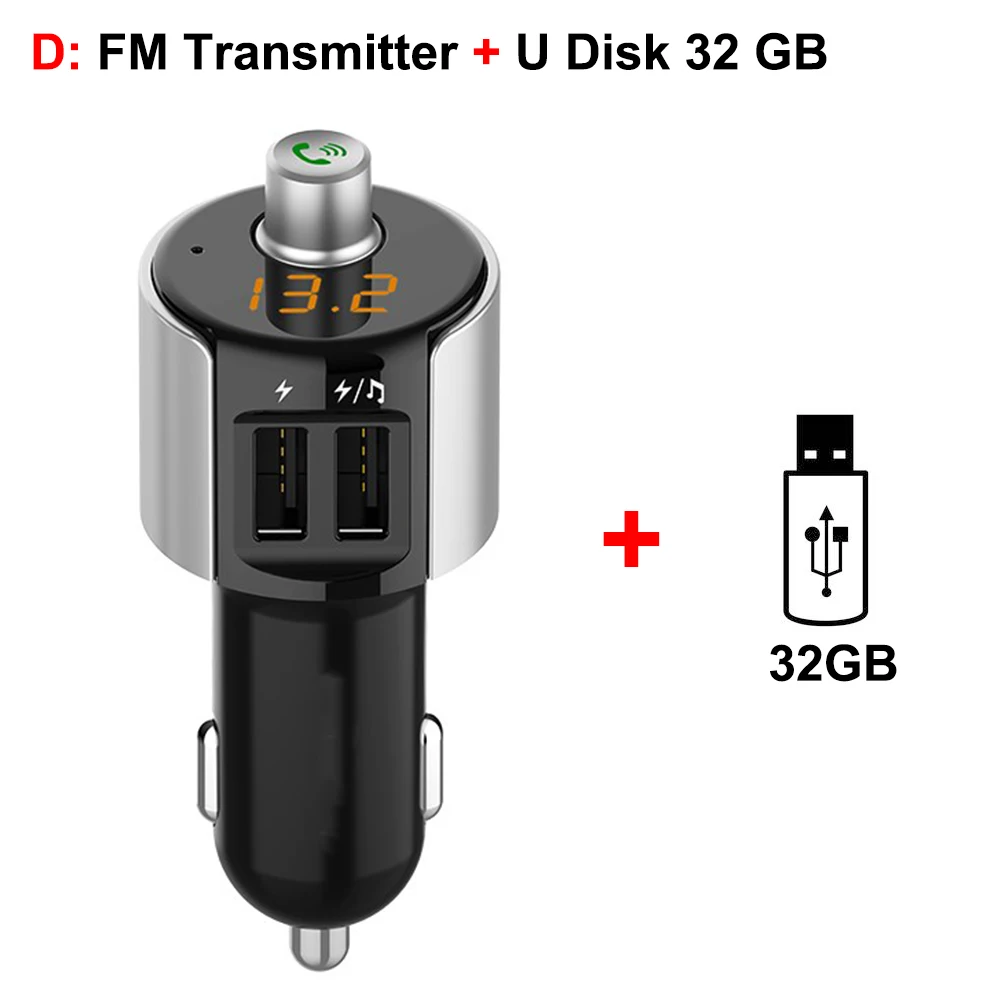 D-FM Transmitter 32G Fm-передатчик Bluetooth автомобильный двойной USB 3.4A трансмиссор Handsfree модулятор Transmetteur комплект радио MP3 мини автомобильное зарядное устройство - Название цвета: D-FM Transmitter 32G