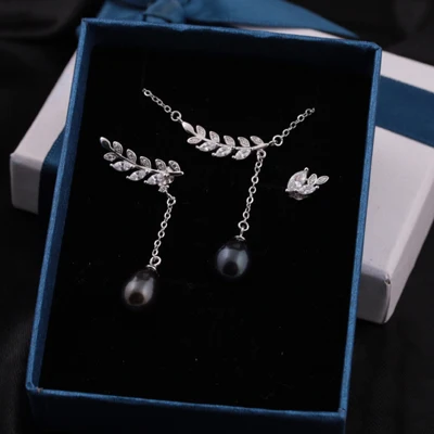 black earrings MeiBaPJ новинка натуральный пресноводный жемчуг Модный Ювелирный Набор S925 Серебряный кулон и серьги хорошее свадебное ювелирное изделие для женщин - Цвет камня: black earrings
