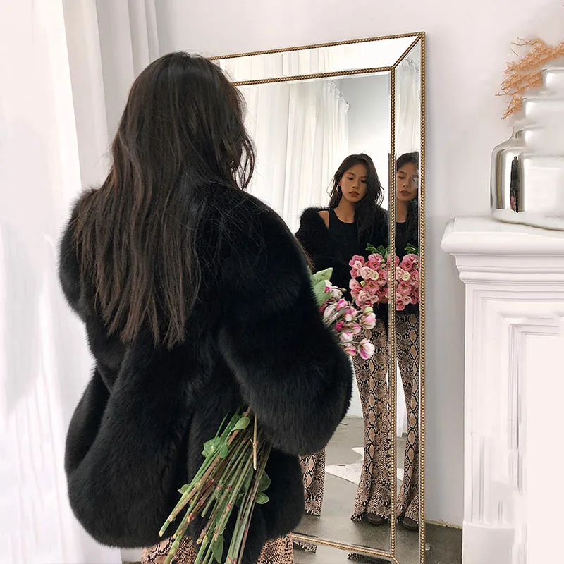 2019 New Women'S Fox Fur Coat Female Long Section Leather Suede Coat Classic European And American Black Fur Coat Thick Fur