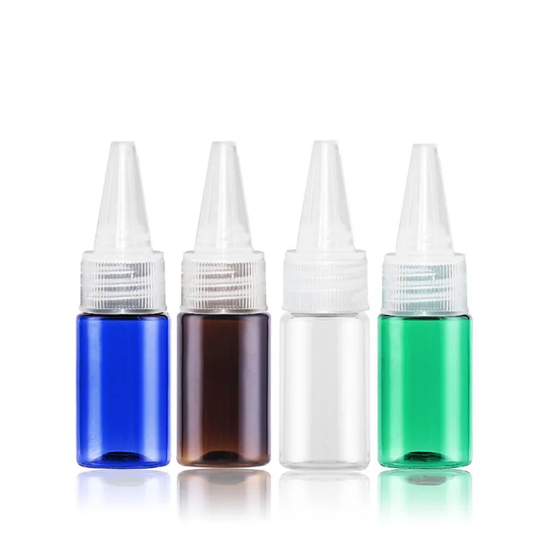 10ml 100pcs/lot Empty Bottles PET Plastic Dropper Bottle with Pointed Cap 10ml Amber/Clear/Blue/Green E liquid Storage Bottles