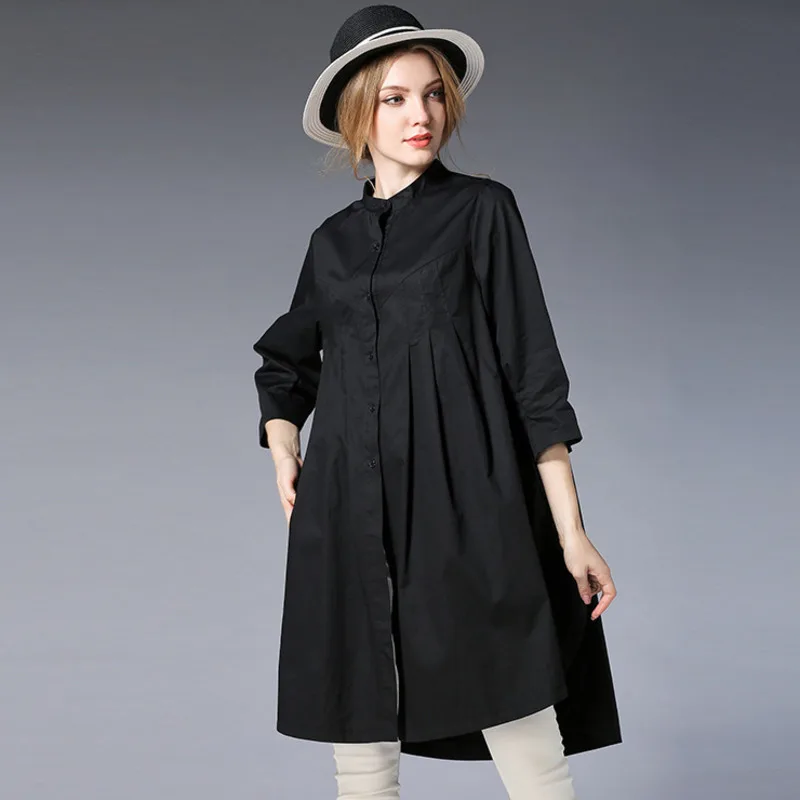 Рубашка LANMREM Женская свободная большого размера с стоячим воротником боковым