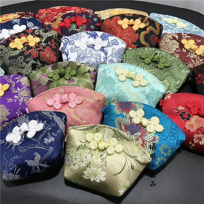 Новейшие китайские маленькие кошельки на молнии с узлом шелковые парчовые