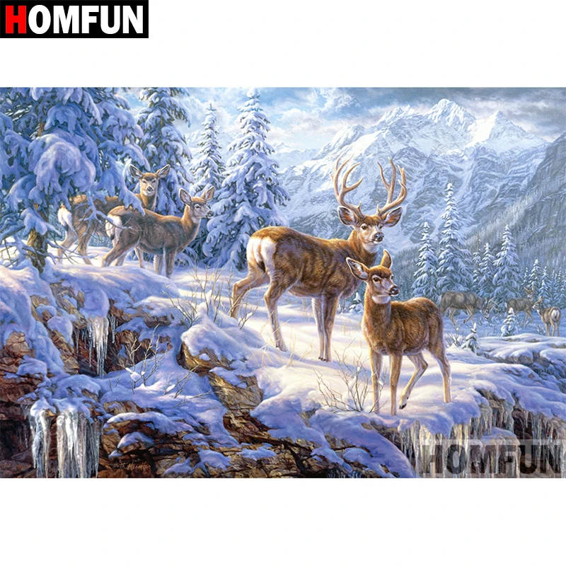 Алмазная 5d-картина HOMFUN Снежный олень вышивка крестиком с полными