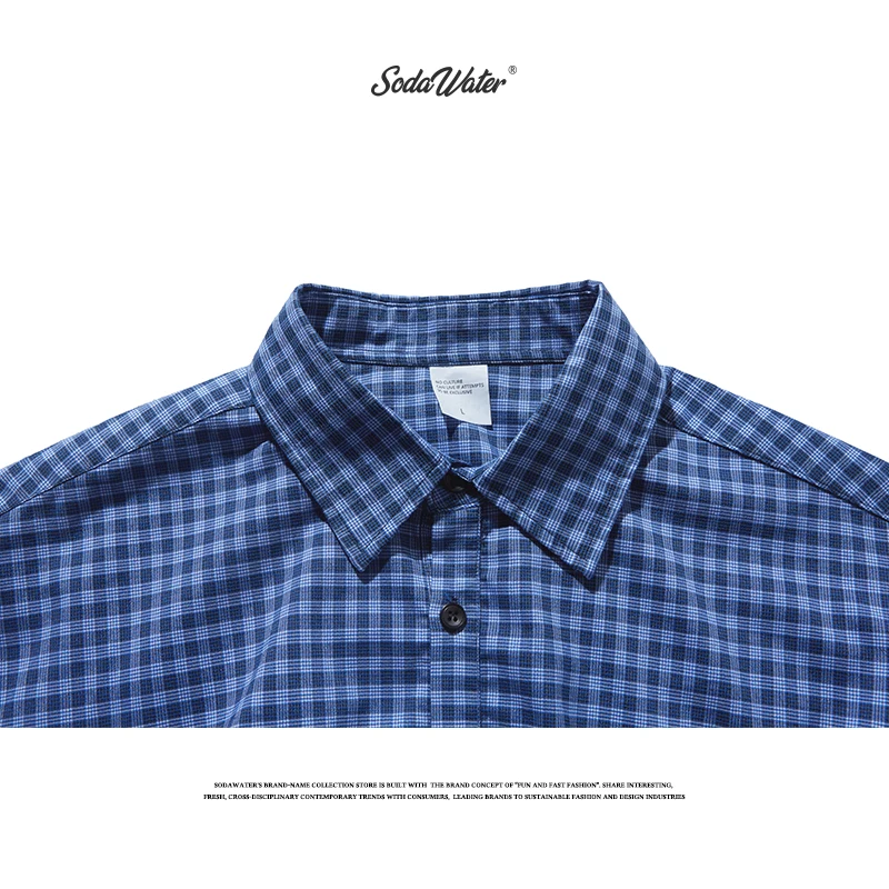SODAWATER Men 2019 Autumn New Japan Style Oversize Pullover Plaid Shirt For Casual Blue Letter Long Sleeve 9296W | Мужская одежда
