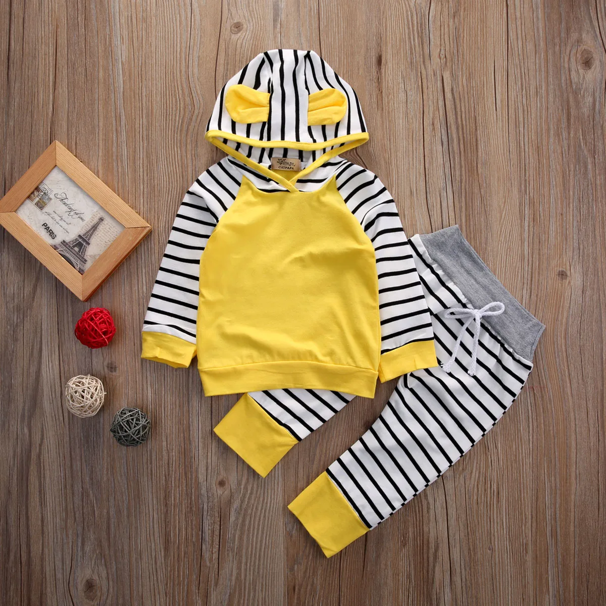 2 Pieces Infant Newborn Clothes Set Baby Boy Girl Outfits Striped Hooded Hoodies and Long Pants Sets Autumn Winter