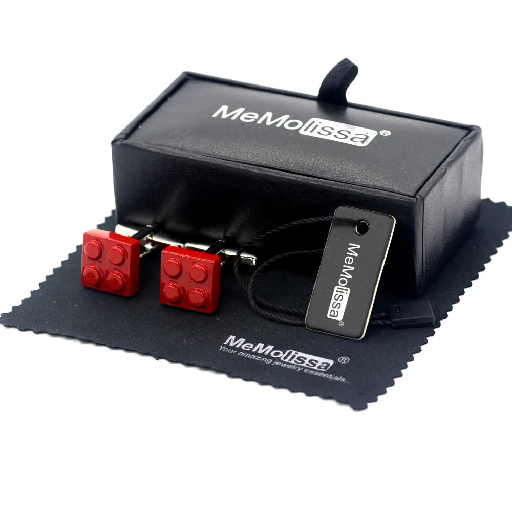 

MeMolissa Display Box Cufflinks Novelty Red Blocks Cuff Links for Mens Gifts Wedding Male Cufflink Free Tag & Wipe Cloth