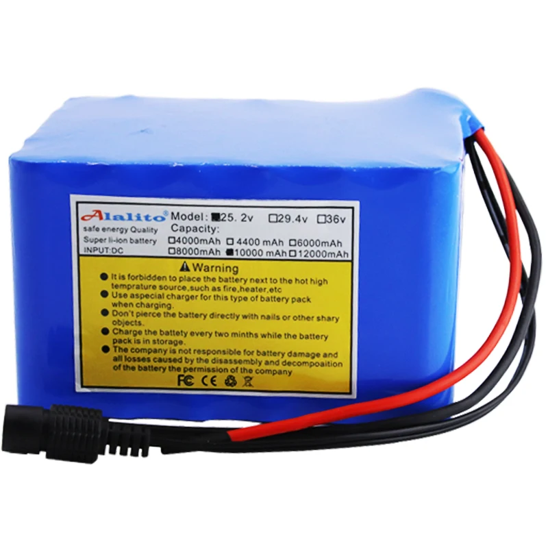 Alalito High Capacity 6S5P 24V 10Ah 18650 Battery Pack Lithium Ion Battery 25.2V 10000mAh Bicycle Moped Power Tools Battery