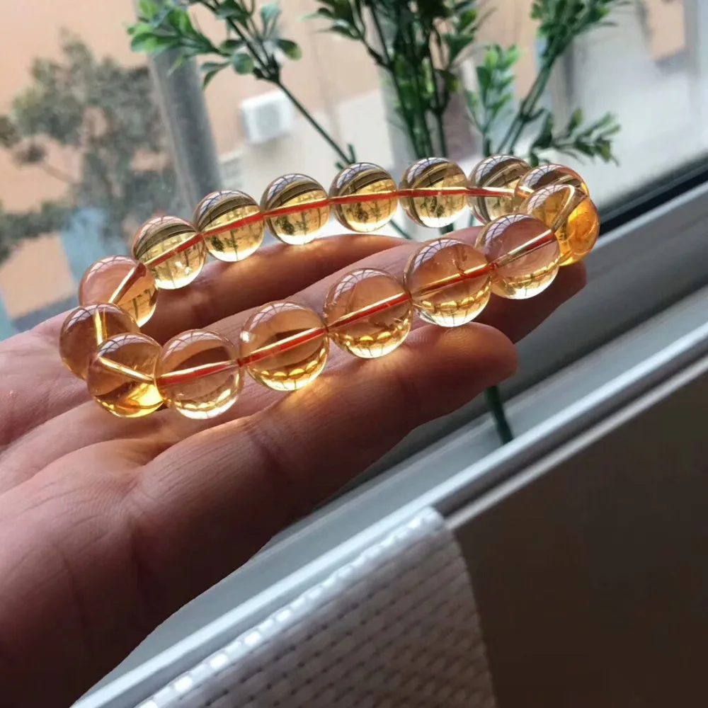 14mm Genuine Natural Citrine Quartz Yellow Crystal Round Beads Bracelet Gemstone Wealthy Stone Stretch Charms Bracelets AAAAAA | Украшения