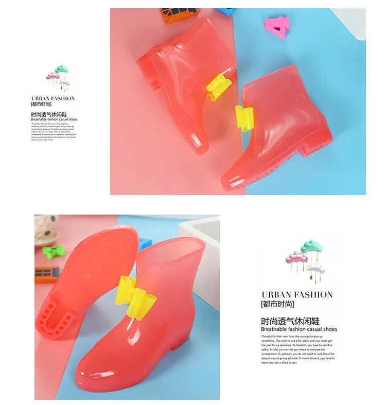Disney children's non-slip soft bottom breathable bow transparent rain boots girls rain boots rain boots