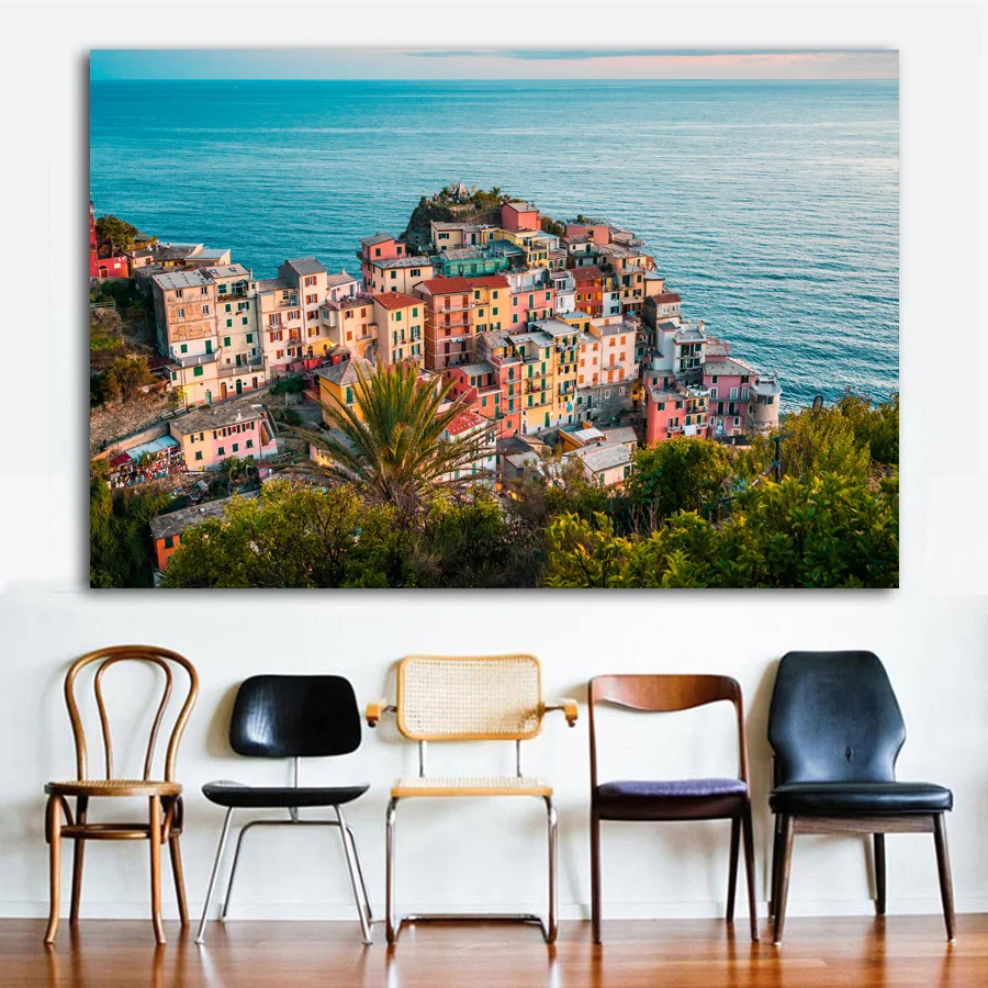 Плакаты и принты Horizon Italy Manarola Океанский городской пейзаж настенное Искусство