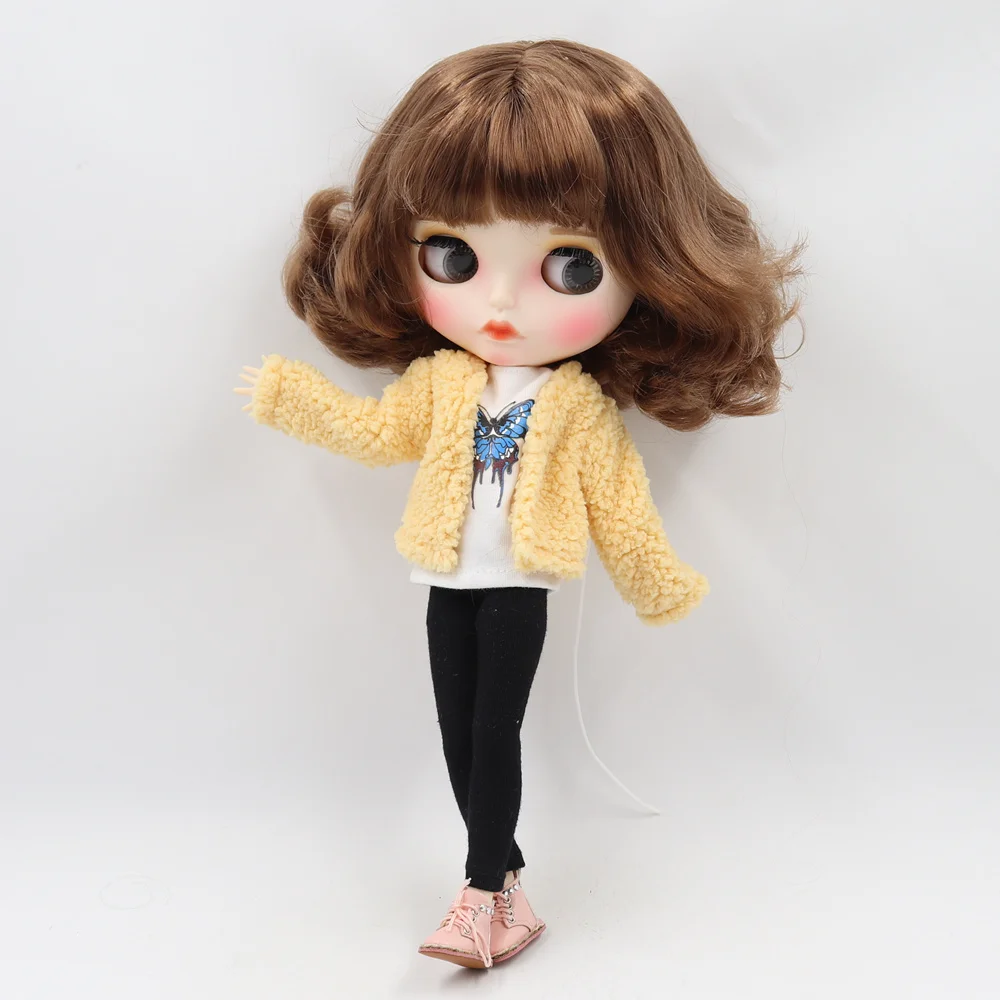 Одежда для куклы Blyth 1/6 милая плюшевая куртка с белыми черными брюками короткими